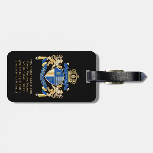 Creëer uw eigen wapenkat blauw goudleeuwen bagagelabel (Achterkant horizontaal)