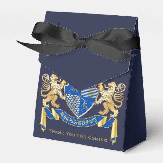 Creëer uw eigen wapenkat blauw goudleeuwen bedankdoosjes (Voorkant Zijde)