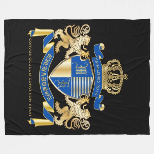 Creëer uw eigen wapenkat blauw goudleeuwen fleece deken (Voorkant (Horizontaal))
