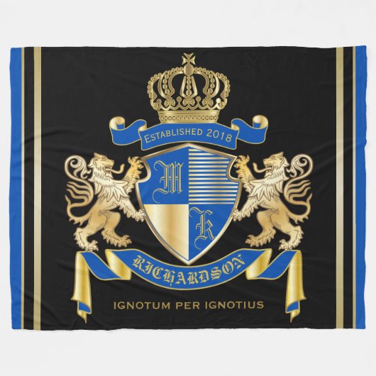 Creëer uw eigen wapenkat blauw goudleeuwen fleece deken (Voorkant (Horizontaal))