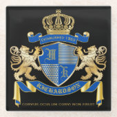 Creëer uw eigen wapenkat blauw goudleeuwen glazen onderzetter (Voorkant)