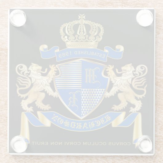 Creëer uw eigen wapenkat blauw goudleeuwen glazen onderzetter (Achterkant)