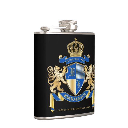 Creëer uw eigen wapenkat blauw goudleeuwen heupfles (Rechts)