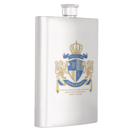 Creëer uw eigen wapenkat blauw goudleeuwen heupfles (Rechts)