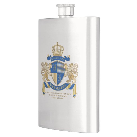 Creëer uw eigen wapenkat blauw goudleeuwen heupfles (Links)