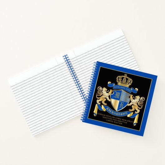 Creëer uw eigen wapenkat blauw goudleeuwen notitieboek (Binnen)