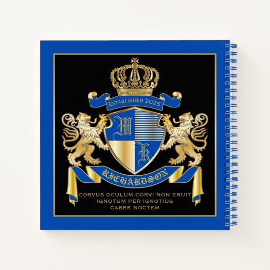 Creëer uw eigen wapenkat blauw goudleeuwen notitieboek (Achterkant)