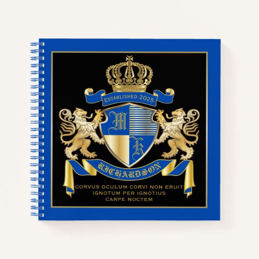 Creëer uw eigen wapenkat blauw goudleeuwen notitieboek (Voorkant)