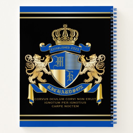 Creëer uw eigen wapenkat blauw goudleeuwen notitieboek (Achterkant)