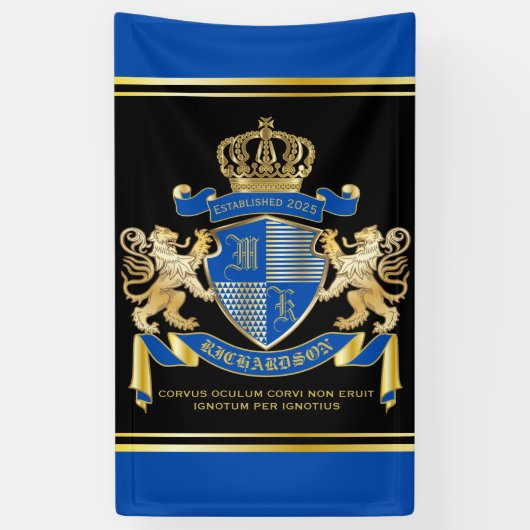 Creëer uw eigen wapenkat blauw goudleeuwen spandoek (Verticaal)