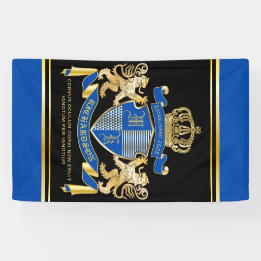 Creëer uw eigen wapenkat blauw goudleeuwen spandoek (Horizontaal)