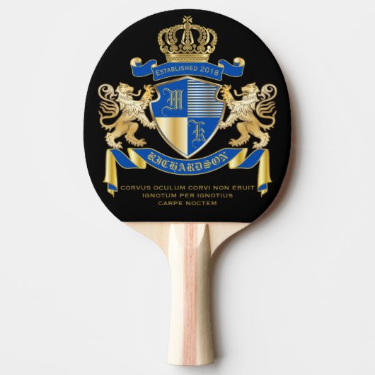 Creëer uw eigen wapenkat blauw goudleeuwen tafeltennisbatje (Voorkant)