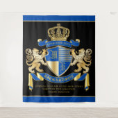 Creëer uw eigen wapenkat blauw goudleeuwen wandkleed (Voorkant)