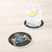 Creëer uw eigen wapenkat blauw goudleeuwen zandsteen onderzetter (Zijkant)