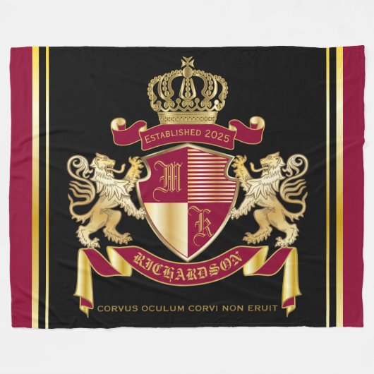Creëer Uw eigen wapenschild Red Gold Lion Emblem Fleece Deken (Voorkant (Horizontaal))