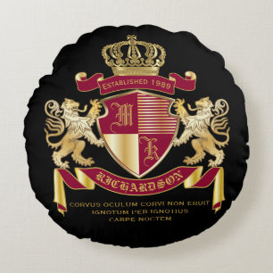 Creëer Uw eigen wapenschild Red Gold Lion Emblem Rond Kussen