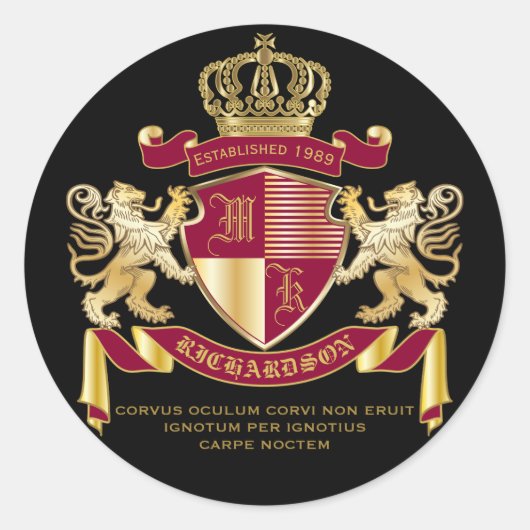 Creëer Uw eigen wapenschild Red Gold Lion Emblem Ronde Sticker (Voorkant)