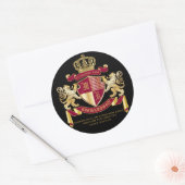 Creëer Uw eigen wapenschild Red Gold Lion Emblem Ronde Sticker (Envelop)