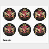Creëer Uw eigen wapenschild Red Gold Lion Emblem Ronde Sticker (Vel)