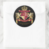 Creëer Uw eigen wapenschild Red Gold Lion Emblem Ronde Sticker (Tas)