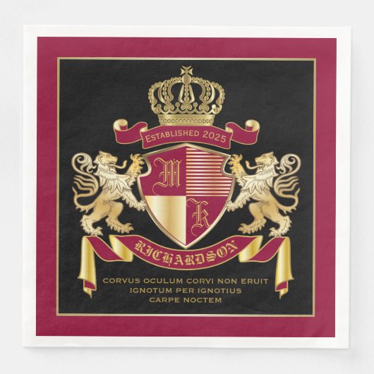 Creëer Uw eigen wapenschild Red Gold Lion Emblem Servet (Voorkant)