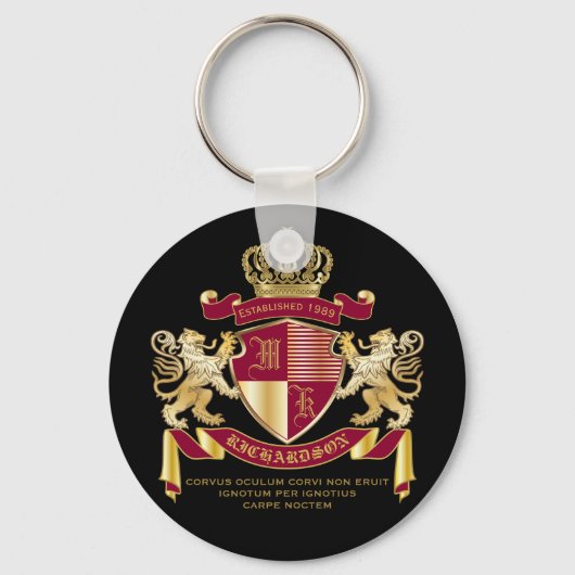 Creëer Uw eigen wapenschild Red Gold Lion Emblem Sleutelhanger (Voorkant)