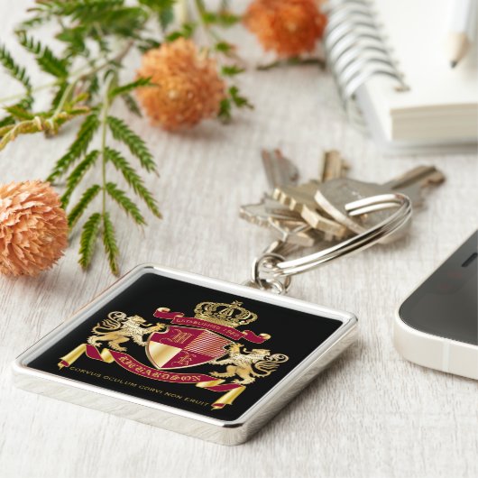 Creëer Uw eigen wapenschild Red Gold Lion Emblem Sleutelhanger (Zijkant)