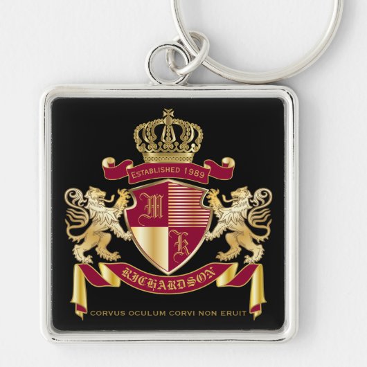 Creëer Uw eigen wapenschild Red Gold Lion Emblem Sleutelhanger (Voorkant)
