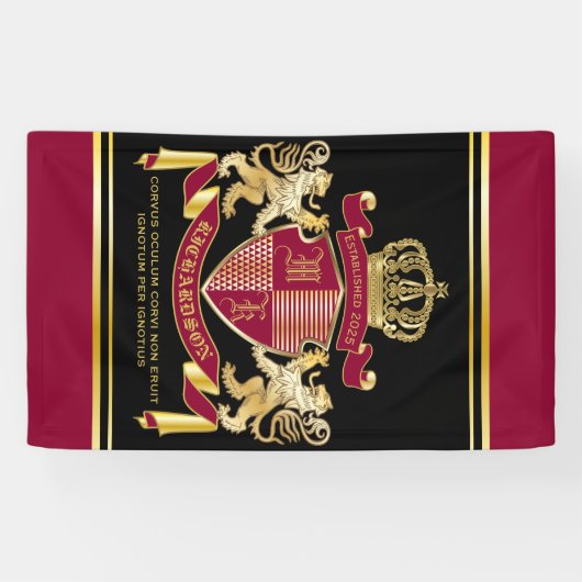 Creëer Uw eigen wapenschild Red Gold Lion Emblem Spandoek (Horizontaal)