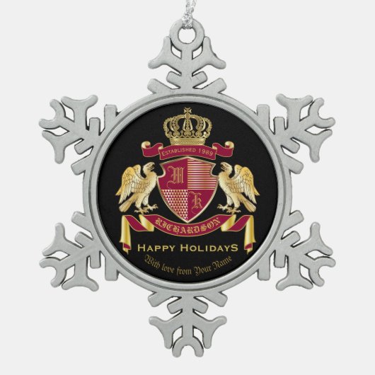 Creëer Uw eigen wapenschild Rood-Eagle Embleem Tin Sneeuwvlok Ornament (Voorkant)