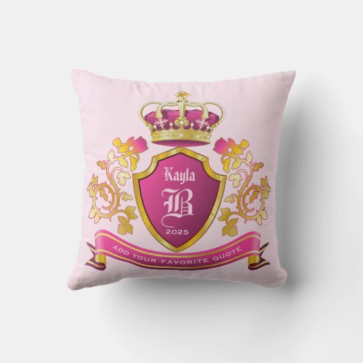 Creëer uw eigen wapenschild roze gouden kroonparel kussen (Achterkant)