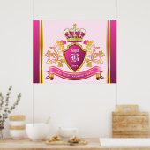 Creëer uw eigen wapenschild roze gouden kroonparel poster (Keuken)