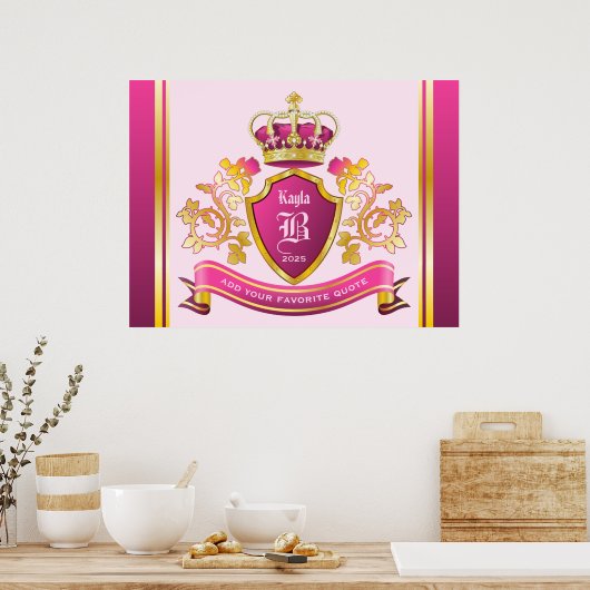 Creëer uw eigen wapenschild roze gouden kroonparel poster (Keuken)