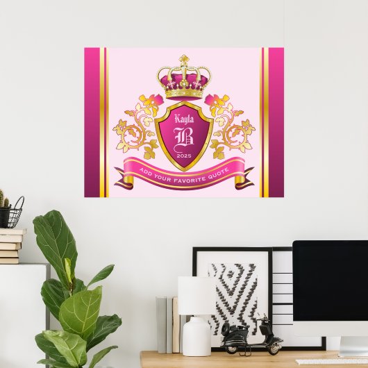 Creëer uw eigen wapenschild roze gouden kroonparel poster (Thuiskantoor)