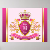 Creëer uw eigen wapenschild roze gouden kroonparel poster (Voorkant)