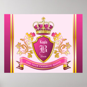 Creëer uw eigen wapenschild roze gouden kroonparel poster