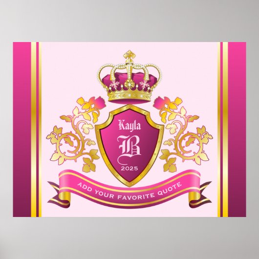 Creëer uw eigen wapenschild roze gouden kroonparel poster (Voorkant)