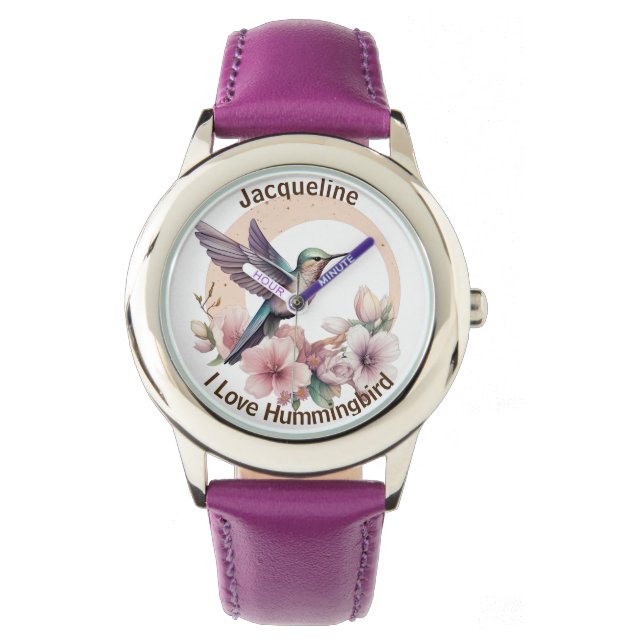 Creëer Uw Eigen Waterverf Hummingbird Aangepaste N Horloge (Voorkant)
