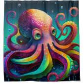 Creëer Uw Eigen Waterverf Schattige Zee Octopus Fo Douchegordijn (Voorkant)