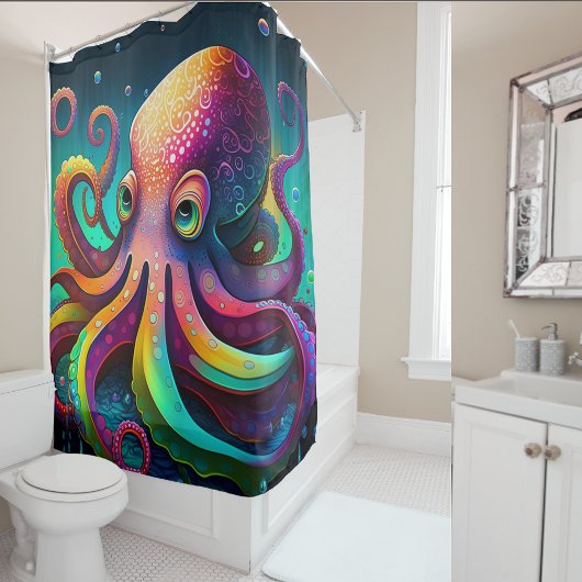 Creëer Uw Eigen Waterverf Schattige Zee Octopus Fo Douchegordijn