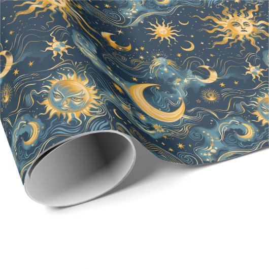 Creëer Uw eigen weemoedige zon & maan hemellichaam Cadeaupapier (Rol Hoek)