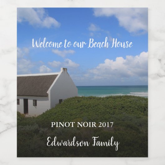 Creëer Uw eigen welkom familie strand zomerhuis Wijn Etiket (Enkel label)