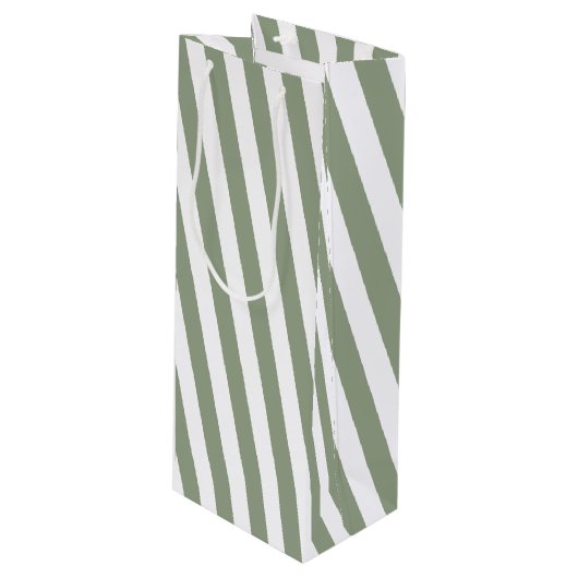 Creëer uw eigen wijze groen wit gestreept patroon wijn cadeautas (Voorkant Gekanteld)