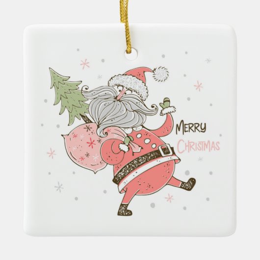 Creëer Uw eigen witte Gekke Kerstman Keramisch Ornament (Voorkant)