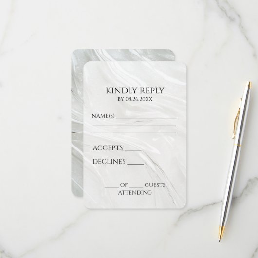 Creëer uw eigen  witte pareltextuur RSVP kaartje (Voorkant / Achterkant in situ)