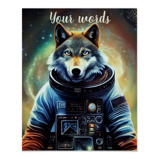 Creëer Uw eigen wolf in de ruimte astronaut Perfect Poster (Voorkant)
