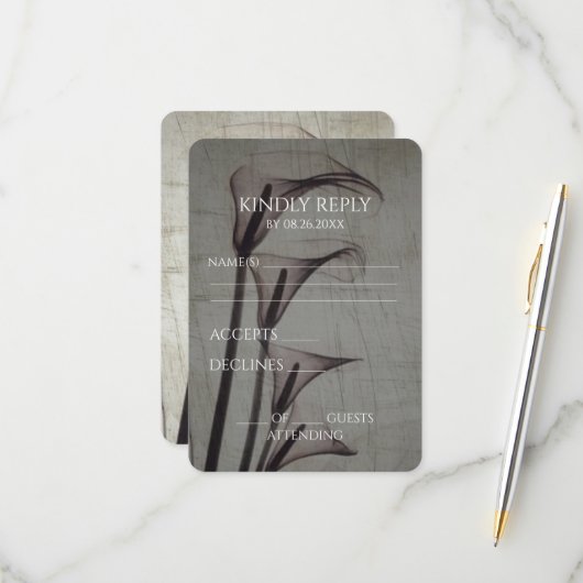 Creëer Uw eigen  X-Ray Sepia Calla Lelies RSVP Kaartje (Voorkant / Achterkant in situ)