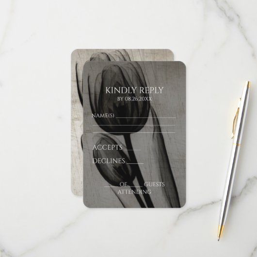 Creëer Uw eigen X-Ray Sepia Tulpen RSVP Kaartje (Voorkant / Achterkant in situ)