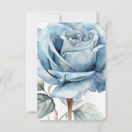 Creëer uw eigen zacht blauw Waterverf Roos RSVP Kaartje (Achterkant)