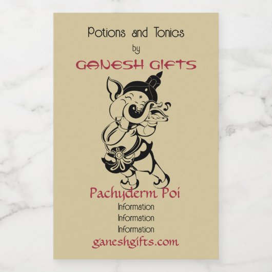 Creëer Uw Eigen Zwart & Goud Ganesh Fluit Wijn Etiket (Enkel label)